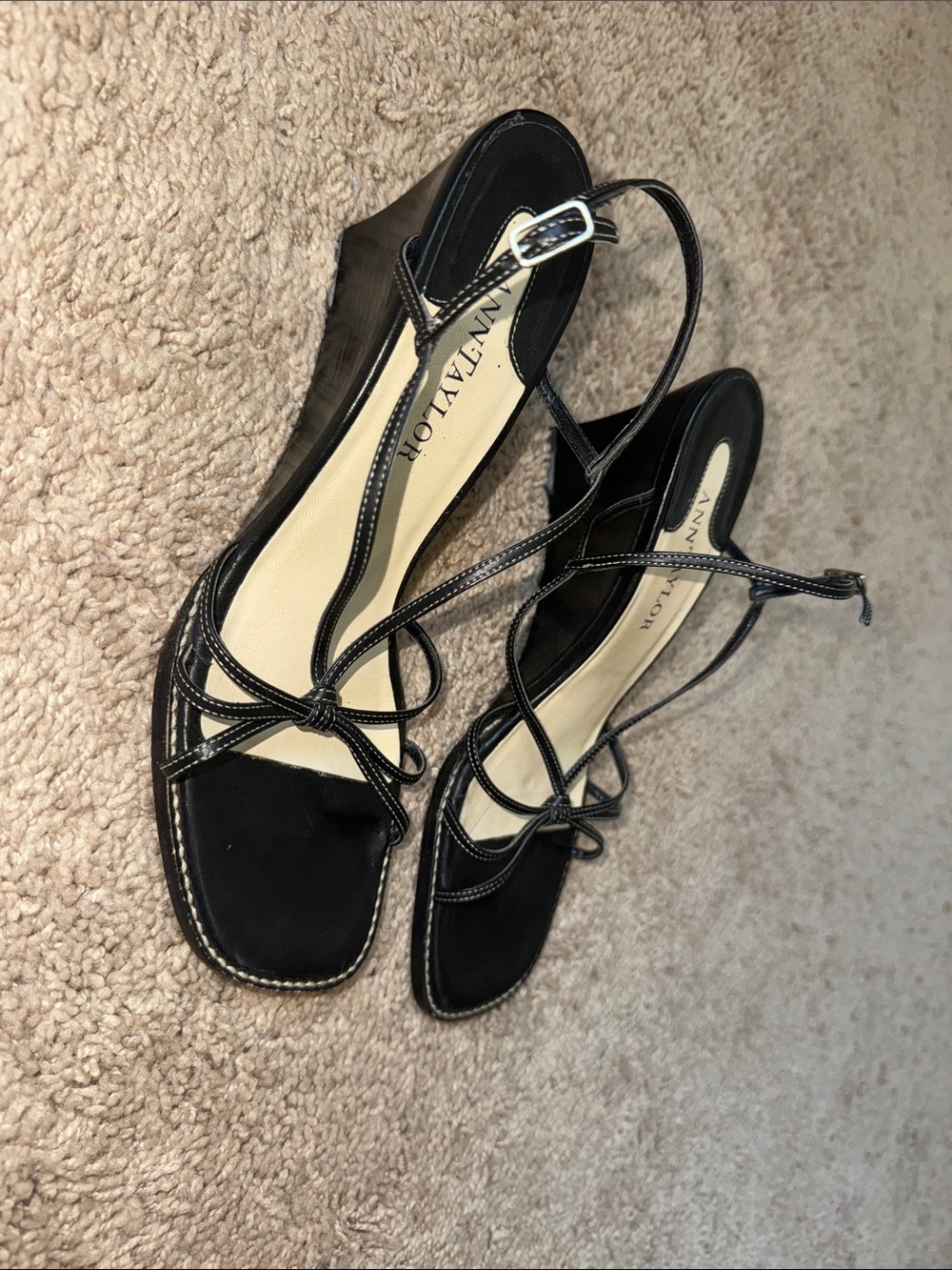 Ann Taylor CARA Leather Black Strappy Knot Front Slingback Sandals Size 9M
